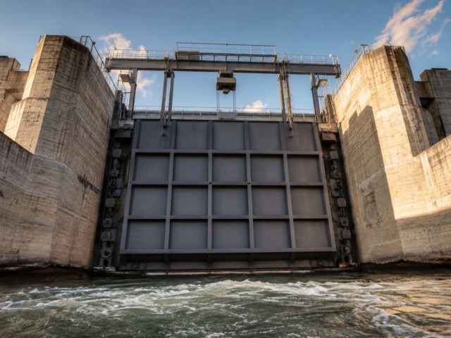 Плоский колёсный затвор RIO на водосбросе гидроузла